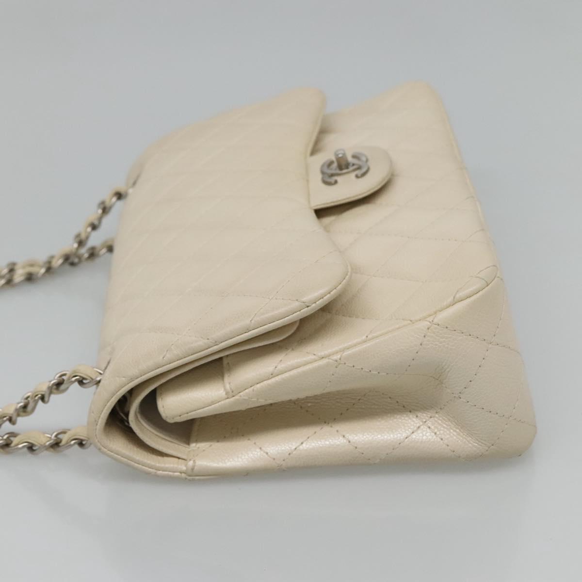 CHANEL Matelasse Chain Shoulder Bag Caviar Skin White CC PP179