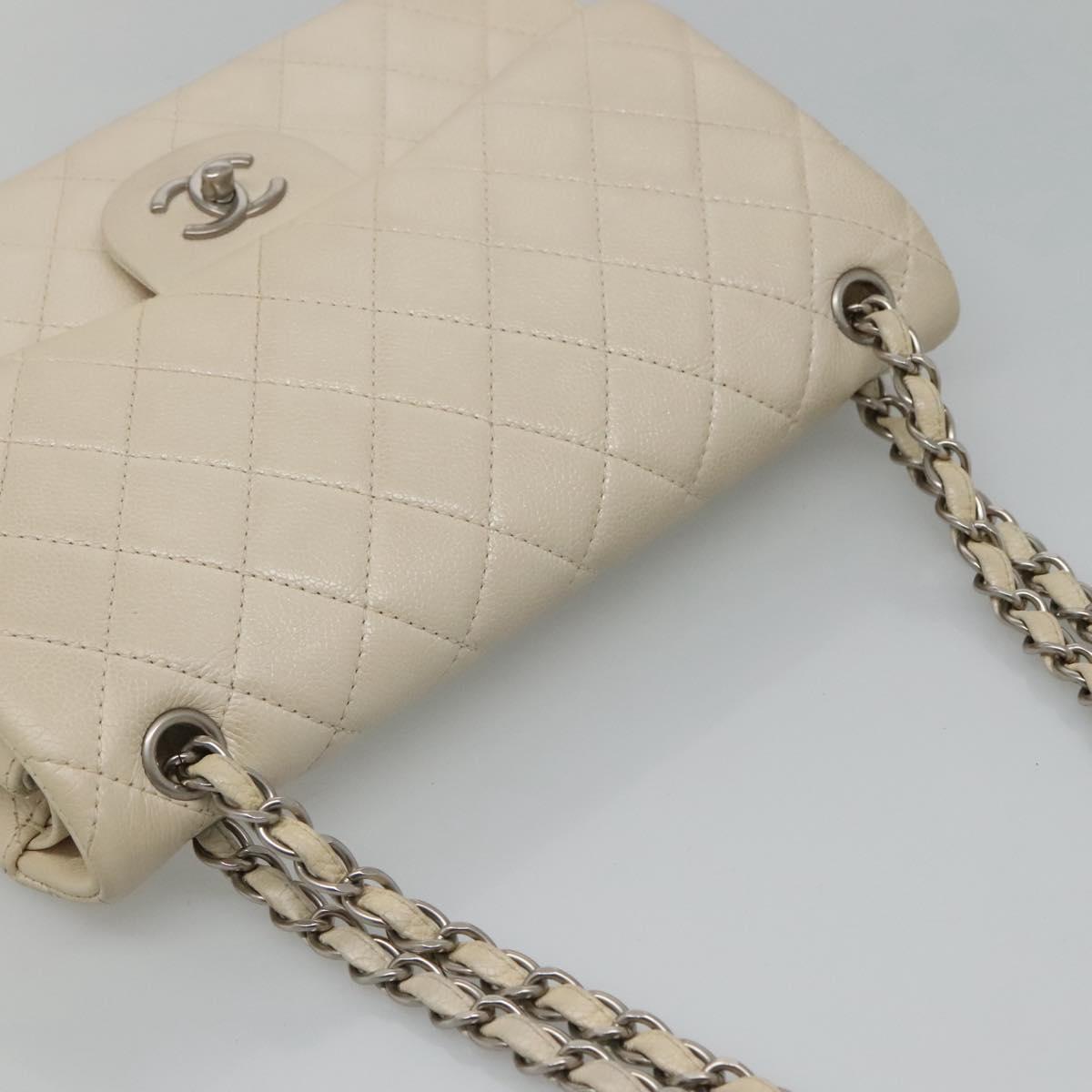 CHANEL Matelasse Chain Shoulder Bag Caviar Skin White CC PP179