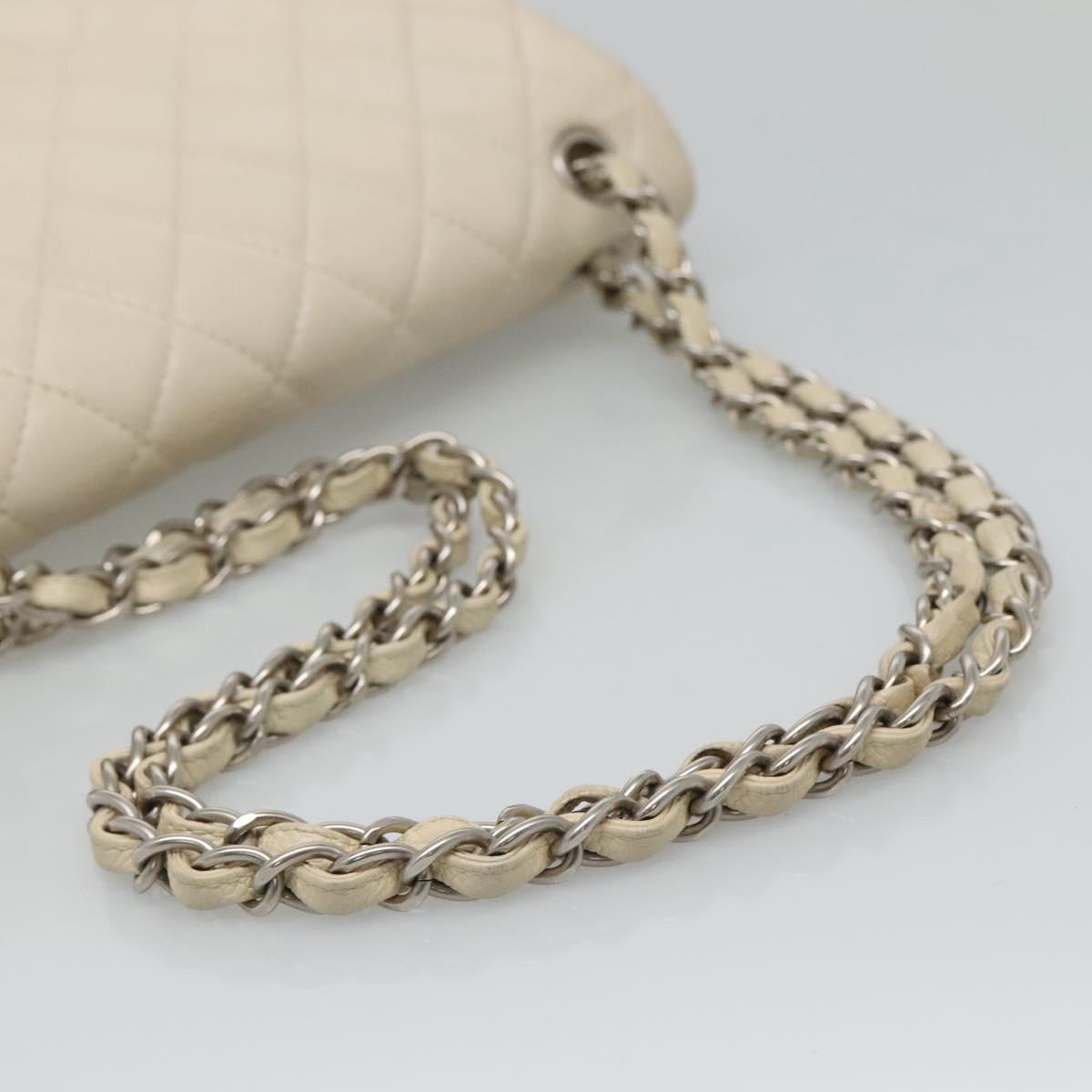 CHANEL Matelasse Chain Shoulder Bag Caviar Skin White CC PP179
