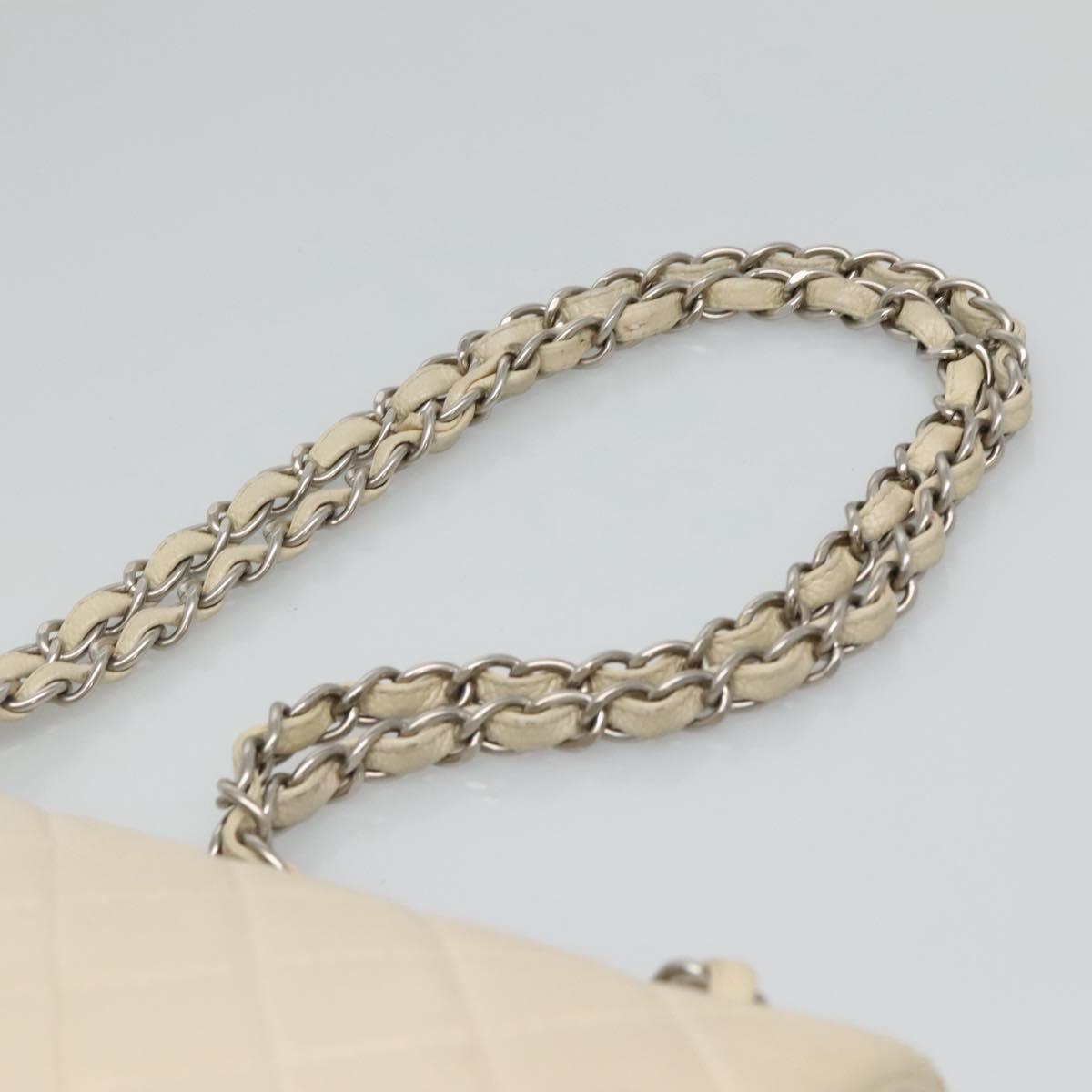 CHANEL Matelasse Chain Shoulder Bag Caviar Skin White CC PP179