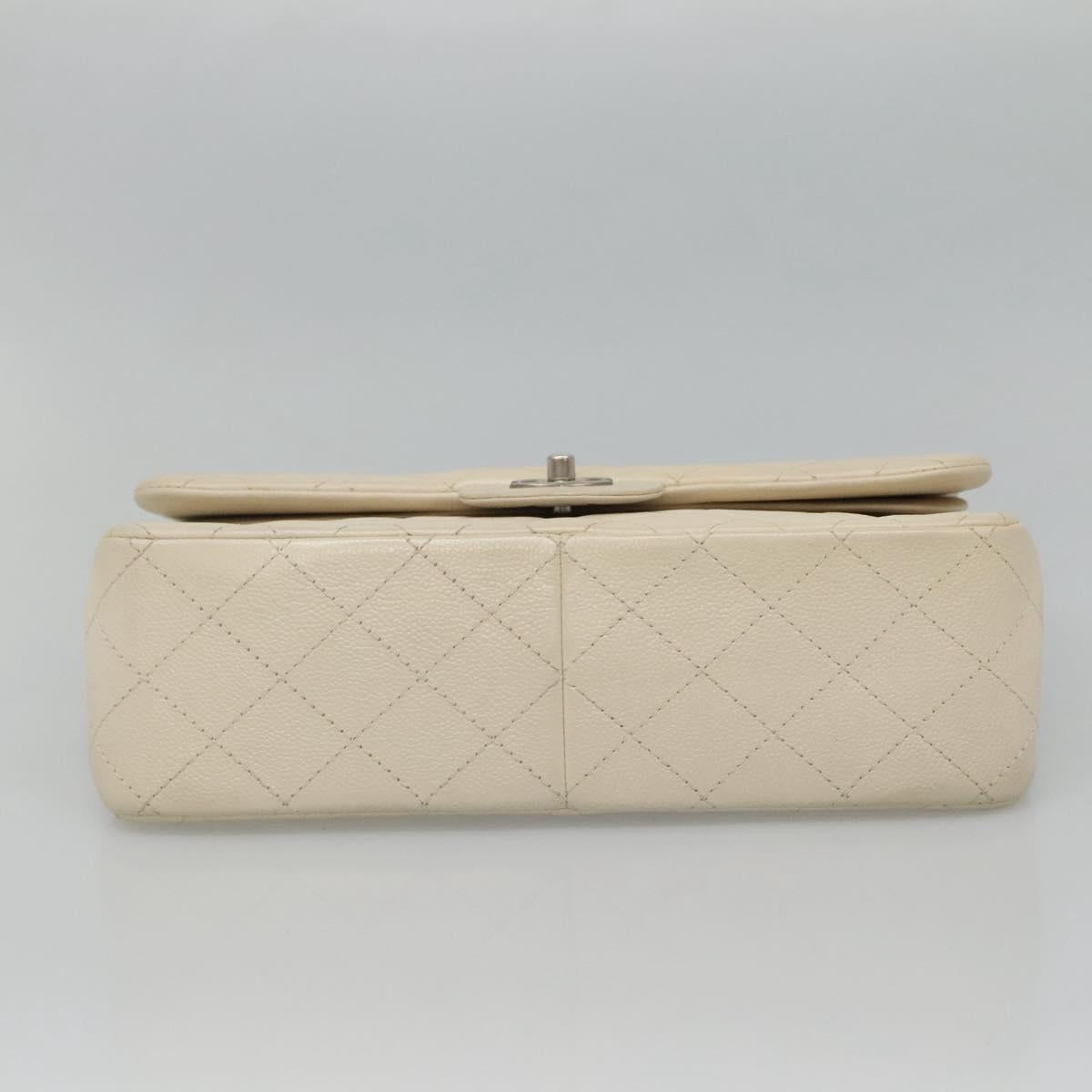 CHANEL Matelasse Chain Shoulder Bag Caviar Skin White CC PP179
