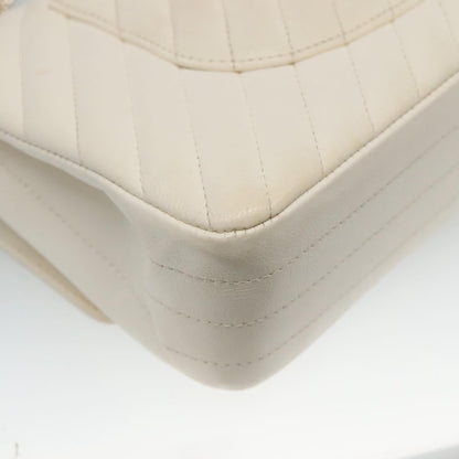 CHANEL Chain Shoulder Bag Lamb Skin White Gold CC PP180