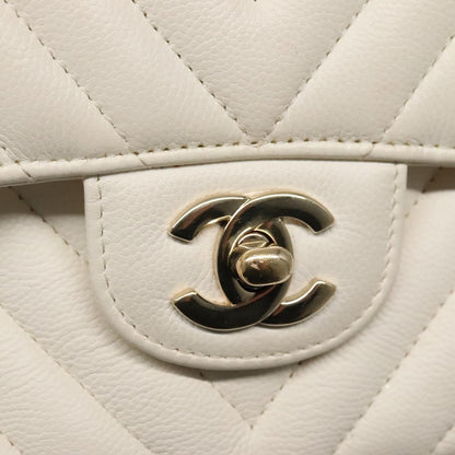 CHANEL Chain Shoulder Bag Lamb Skin White Gold CC PP180