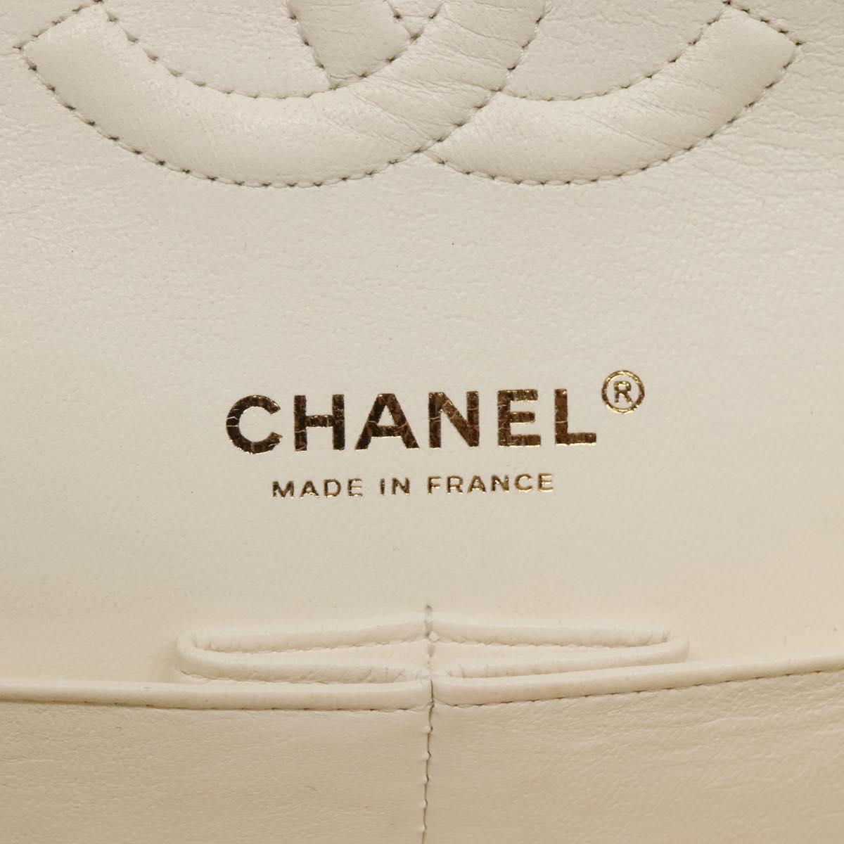 CHANEL Chain Shoulder Bag Lamb Skin White Gold CC PP180