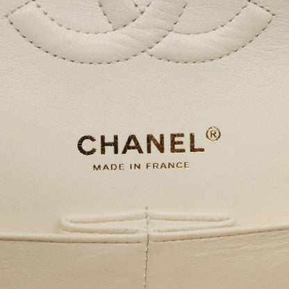 CHANEL Chain Shoulder Bag Lamb Skin White Gold CC PP180