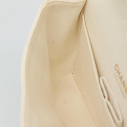 CHANEL Chain Shoulder Bag Lamb Skin White Gold CC PP180