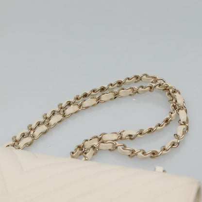 CHANEL Chain Shoulder Bag Lamb Skin White Gold CC PP180
