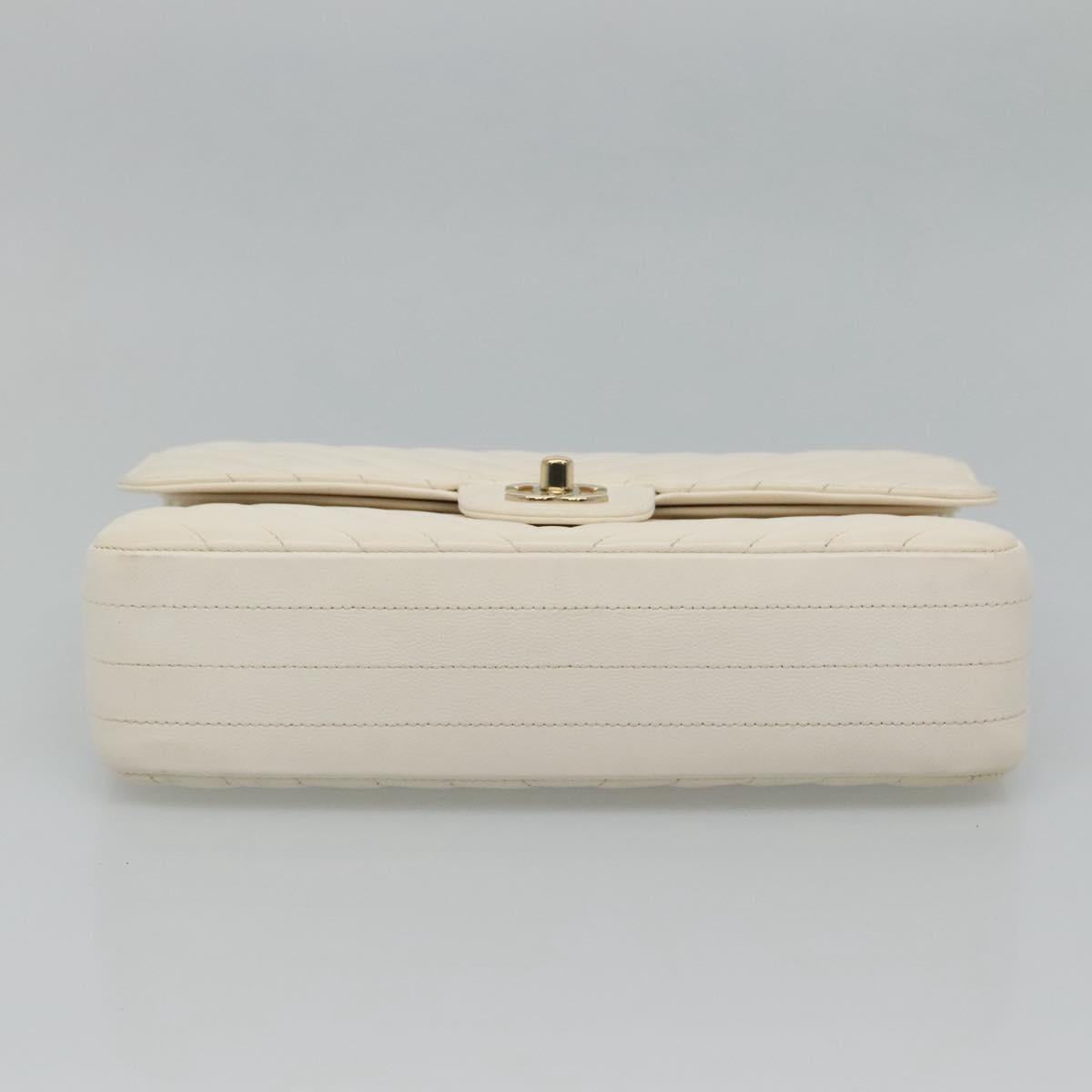 CHANEL Chain Shoulder Bag Lamb Skin White Gold CC PP180