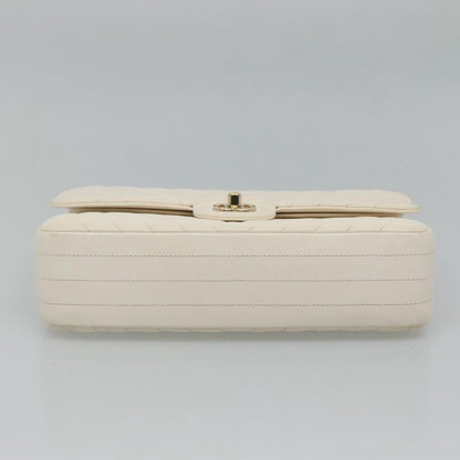 CHANEL Chain Shoulder Bag Lamb Skin White Gold CC PP180
