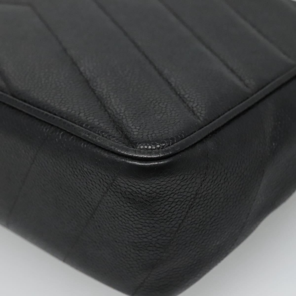 CHANEL Chain Shoulder Bag Caviar Skin Black Gold CC PP181