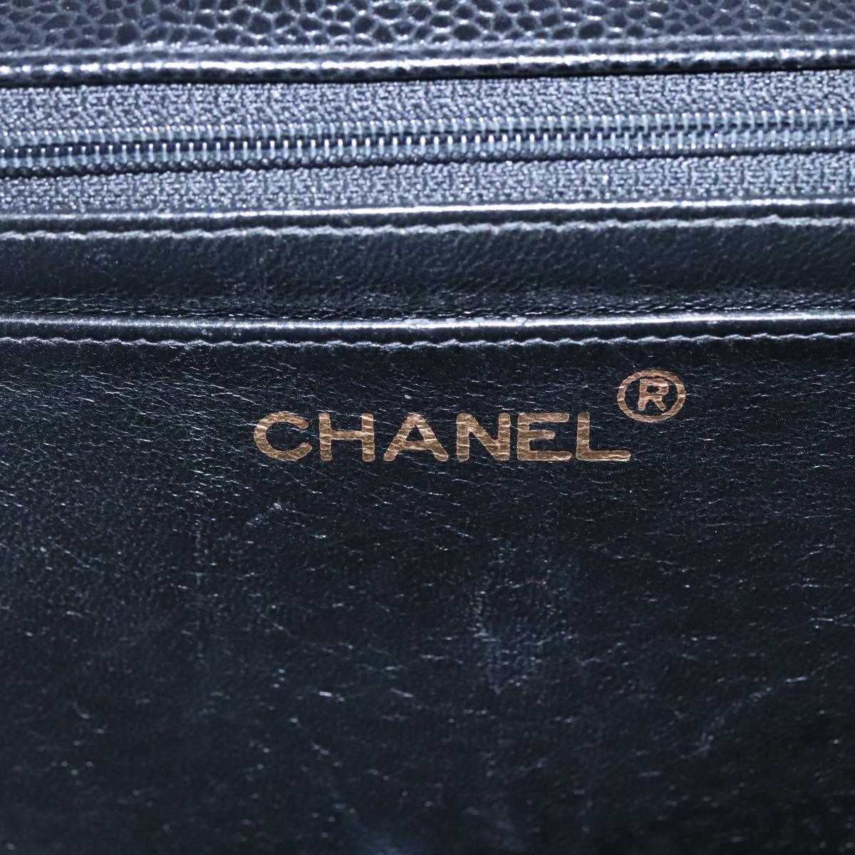 CHANEL Chain Shoulder Bag Caviar Skin Black Gold CC PP181