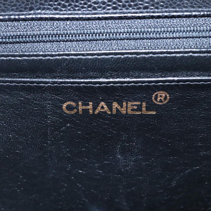 CHANEL Chain Shoulder Bag Caviar Skin Black Gold CC PP181