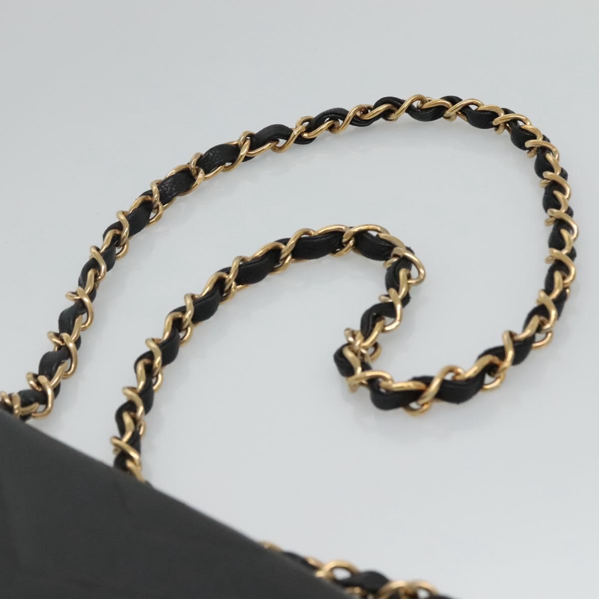 CHANEL Chain Shoulder Bag Caviar Skin Black Gold CC PP181