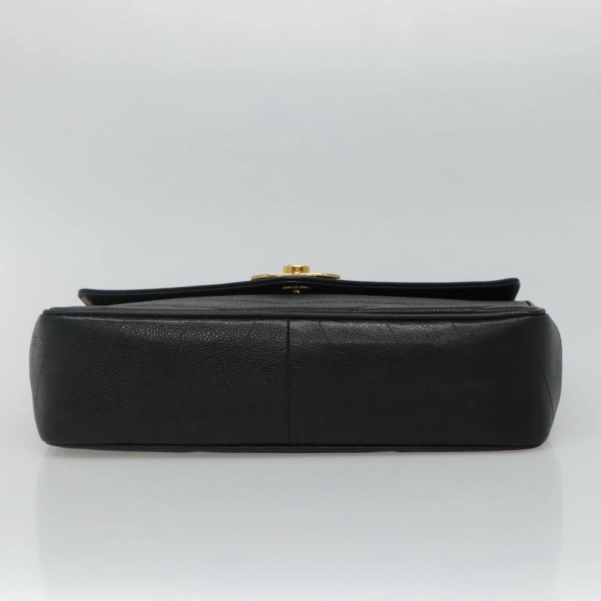 CHANEL Chain Shoulder Bag Caviar Skin Black Gold CC PP181