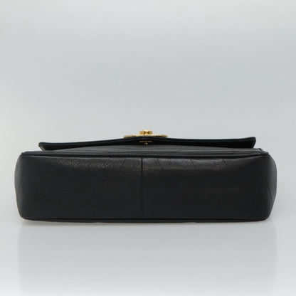 CHANEL Chain Shoulder Bag Caviar Skin Black Gold CC PP181
