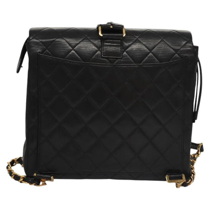 CHANEL Matelasse Chain Backpack Lamb Skin Black CC PP182