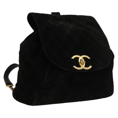 CHANEL Matelasse Chain Backpack Suede Black CC PP183