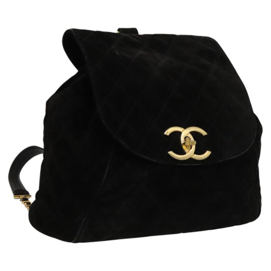 CHANEL Matelasse Chain Backpack Suede Black CC PP183