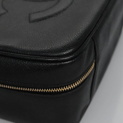CHANEL Vanity Cosmetic Pouch Caviar Skin Black Gold CC PP184