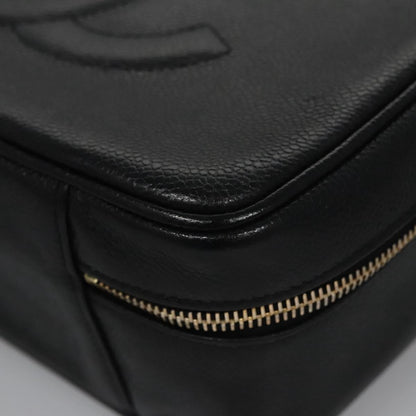 CHANEL Vanity Cosmetic Pouch Caviar Skin Black Gold CC PP184