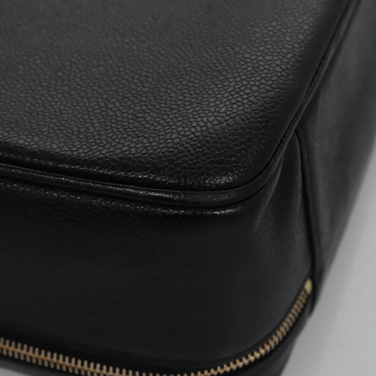 CHANEL Vanity Cosmetic Pouch Caviar Skin Black Gold CC PP184