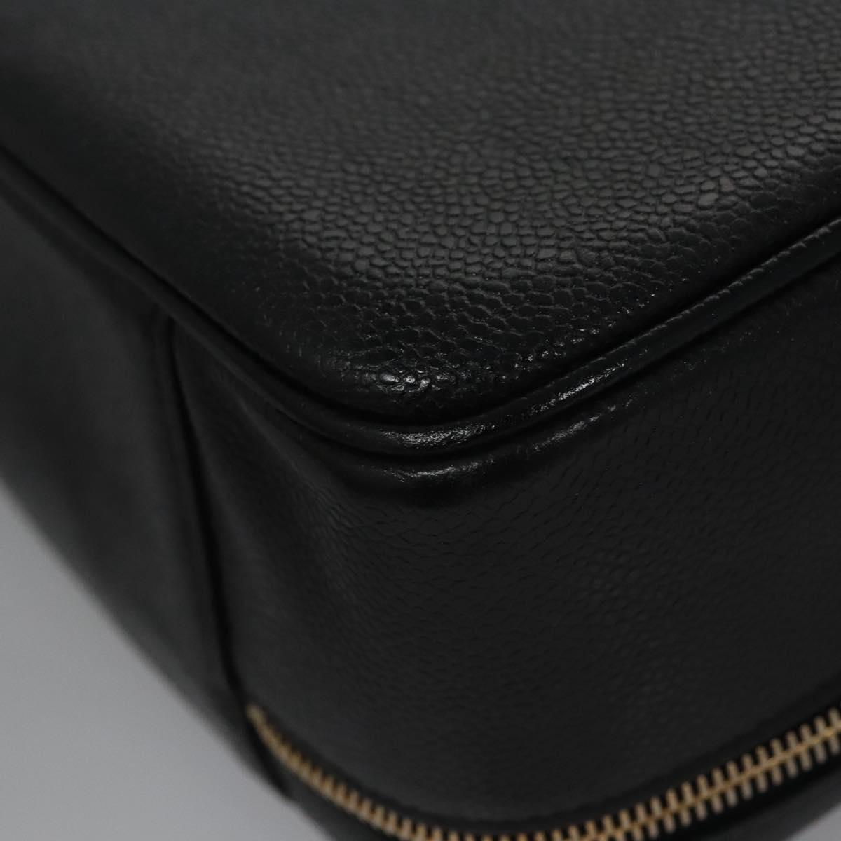 CHANEL Vanity Cosmetic Pouch Caviar Skin Black Gold CC PP184