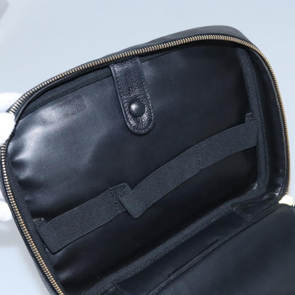 CHANEL Vanity Cosmetic Pouch Caviar Skin Black Gold CC PP184