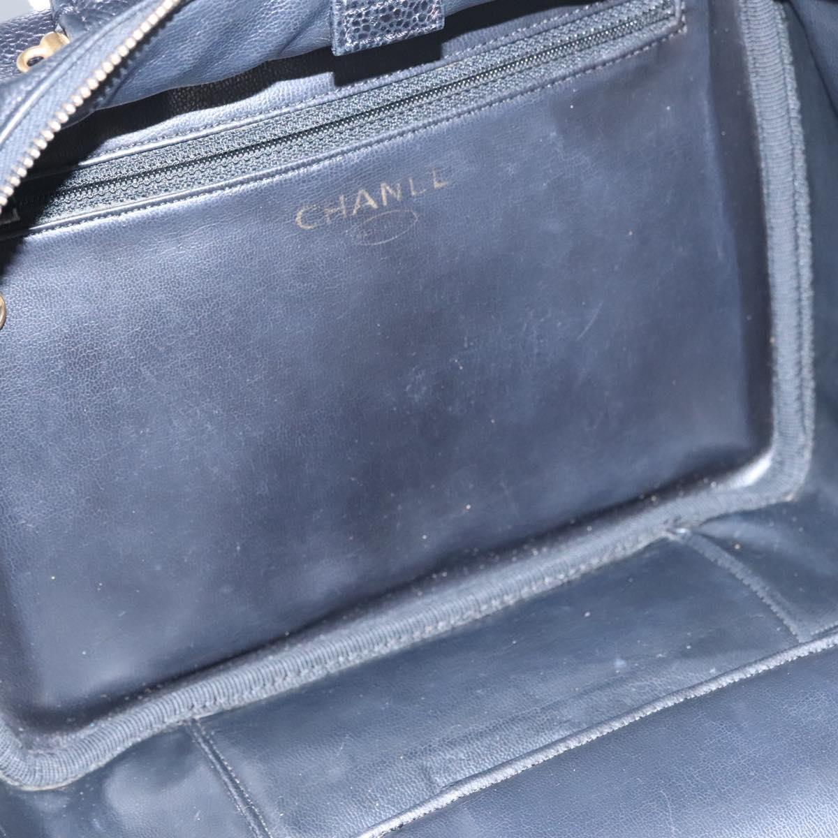 CHANEL Vanity Cosmetic Pouch Caviar Skin Black Gold CC PP184