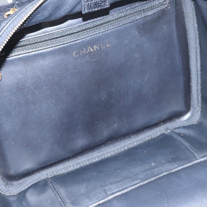 CHANEL Vanity Cosmetic Pouch Caviar Skin Black Gold CC PP184