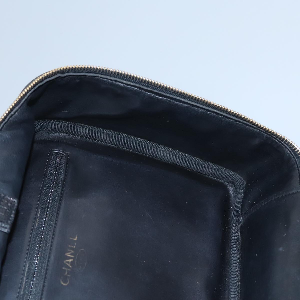 CHANEL Vanity Cosmetic Pouch Caviar Skin Black Gold CC PP184