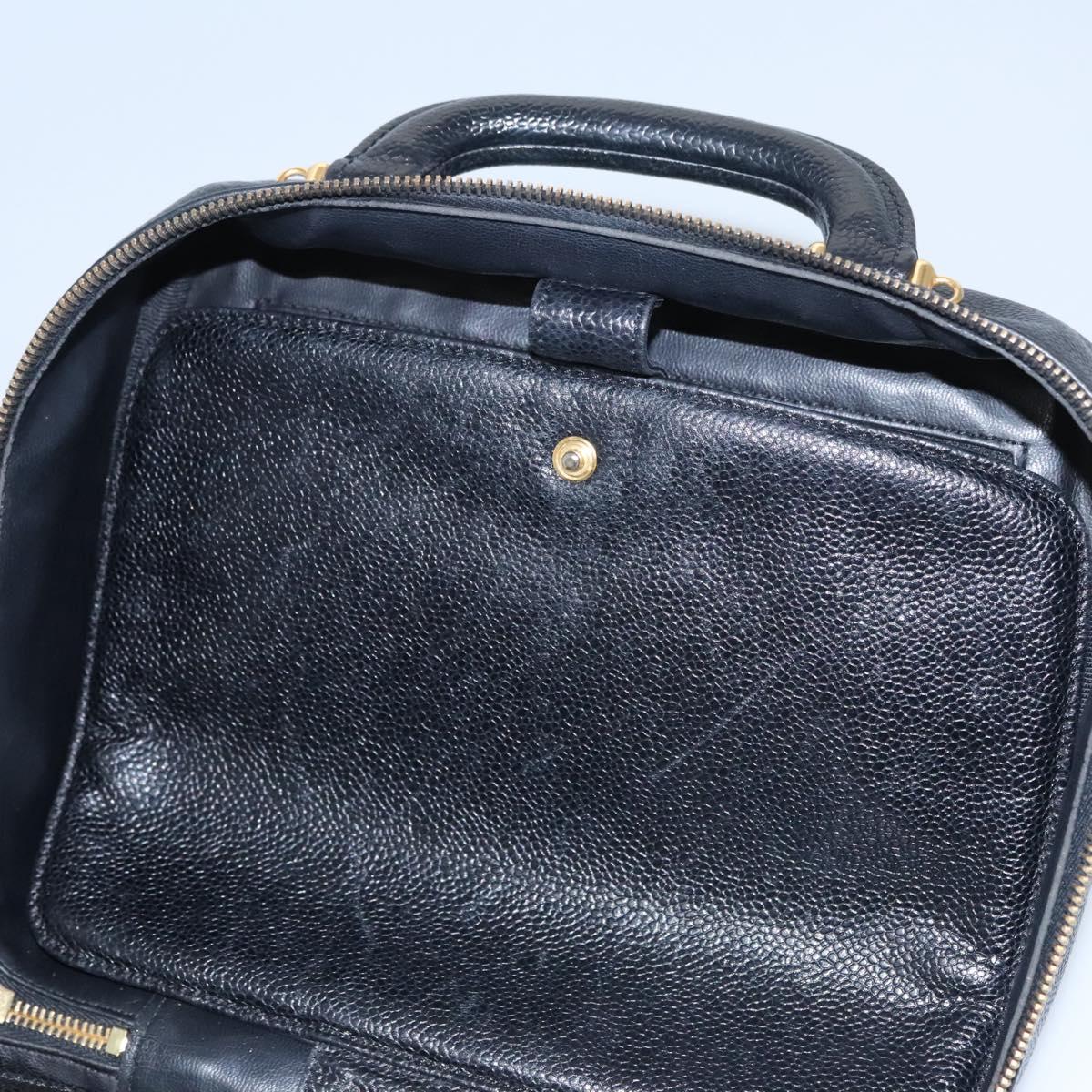 CHANEL Vanity Cosmetic Pouch Caviar Skin Black Gold CC PP184