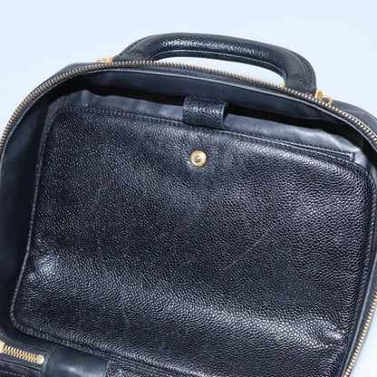 CHANEL Vanity Cosmetic Pouch Caviar Skin Black Gold CC PP184
