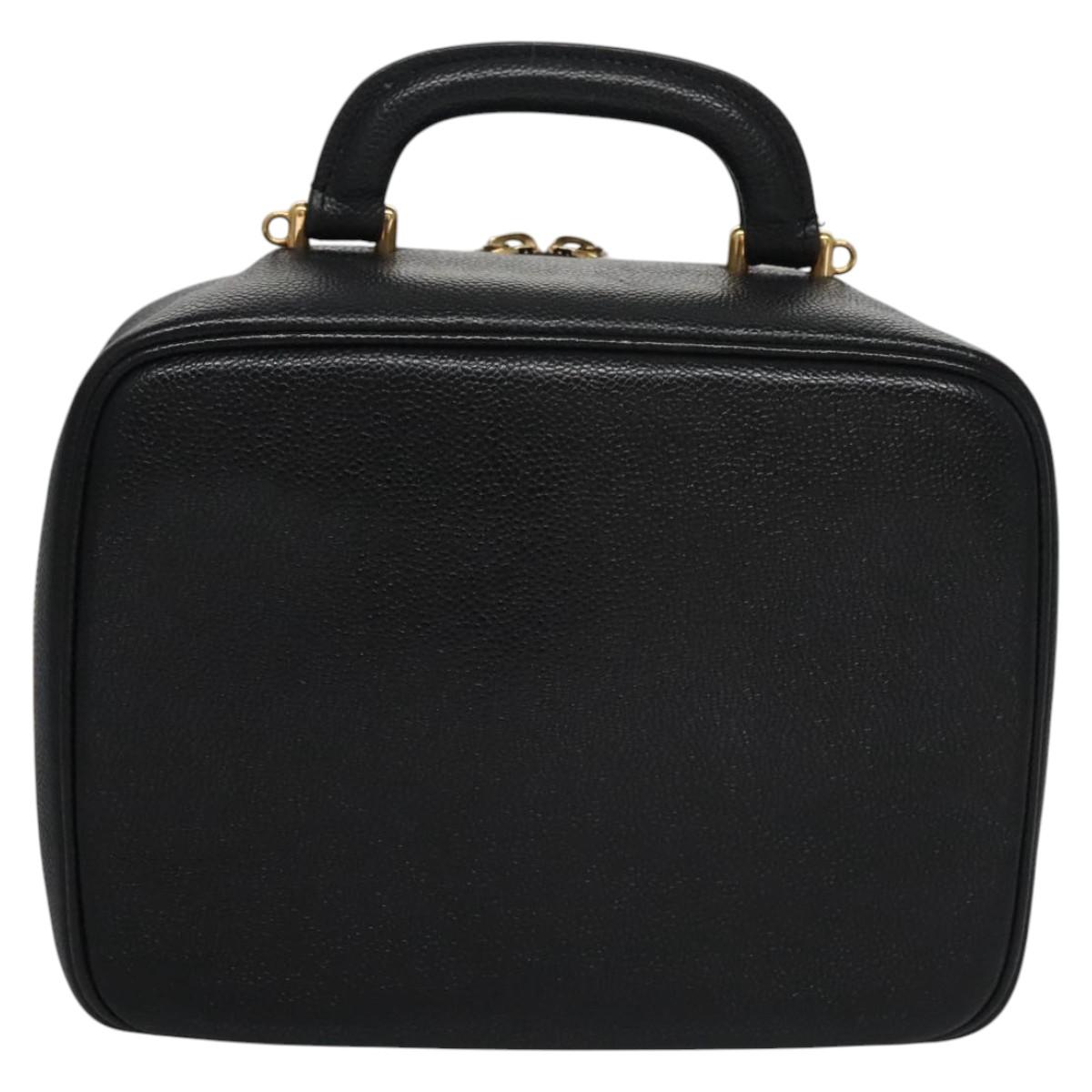 CHANEL Vanity Cosmetic Pouch Caviar Skin Black Gold CC PP184
