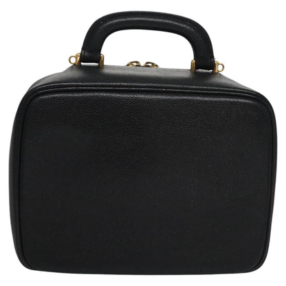CHANEL Vanity Cosmetic Pouch Caviar Skin Black Gold CC PP184
