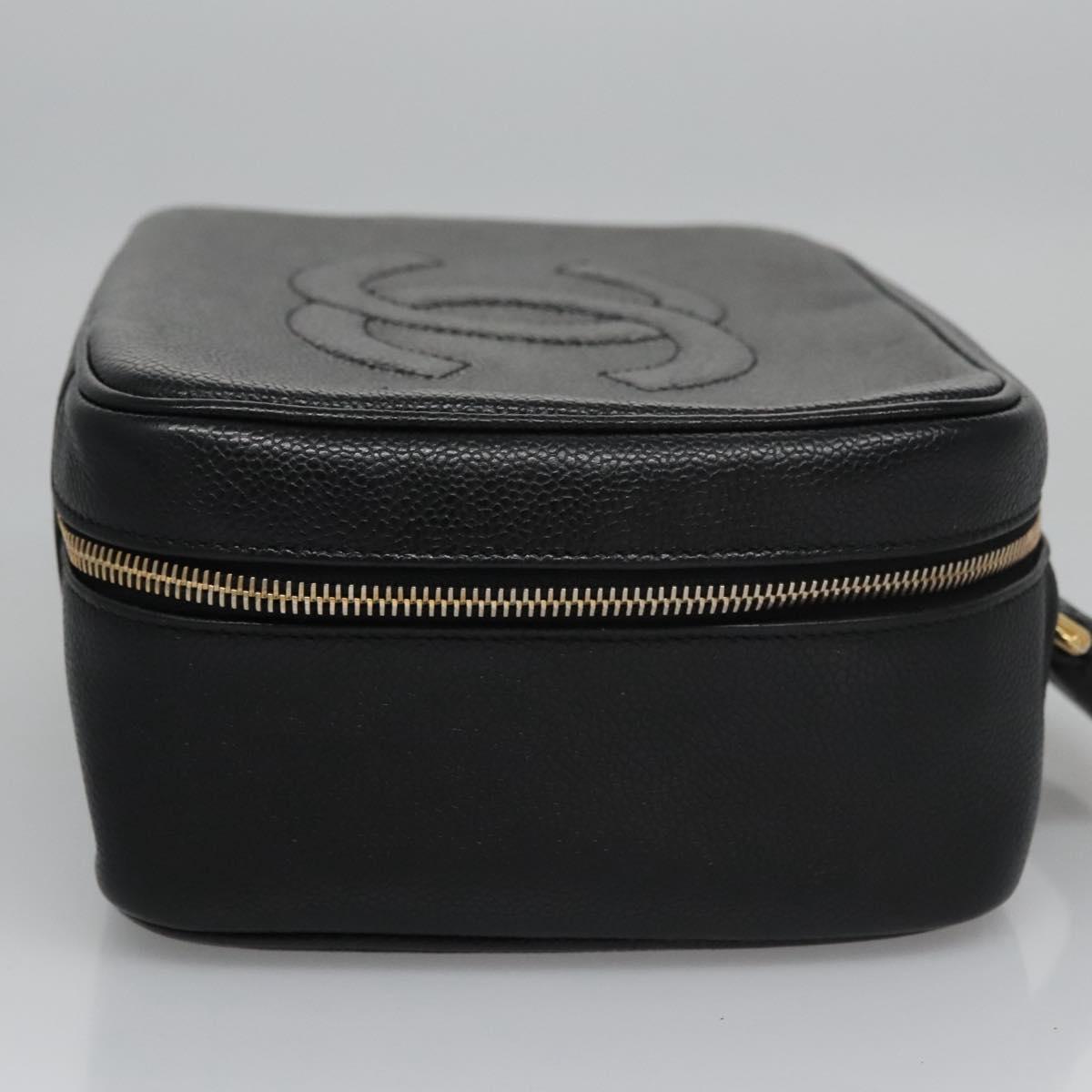 CHANEL Vanity Cosmetic Pouch Caviar Skin Black Gold CC PP184