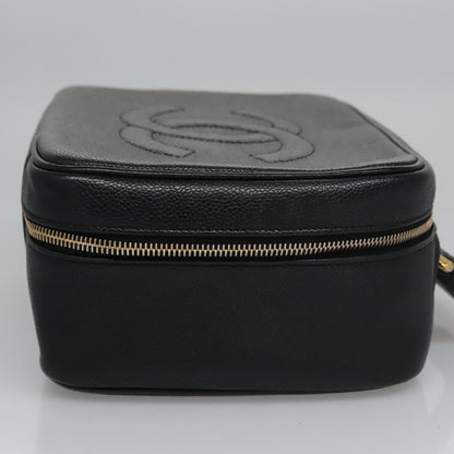 CHANEL Vanity Cosmetic Pouch Caviar Skin Black Gold CC PP184