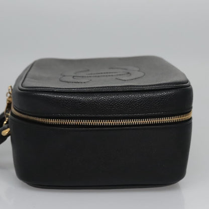 CHANEL Vanity Cosmetic Pouch Caviar Skin Black Gold CC PP184