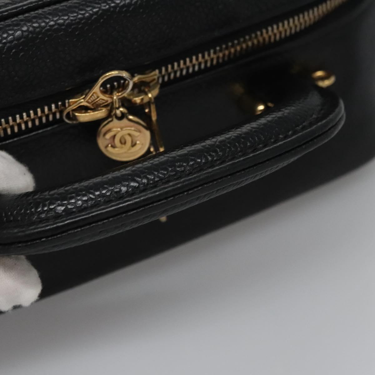 CHANEL Vanity Cosmetic Pouch Caviar Skin Black Gold CC PP184