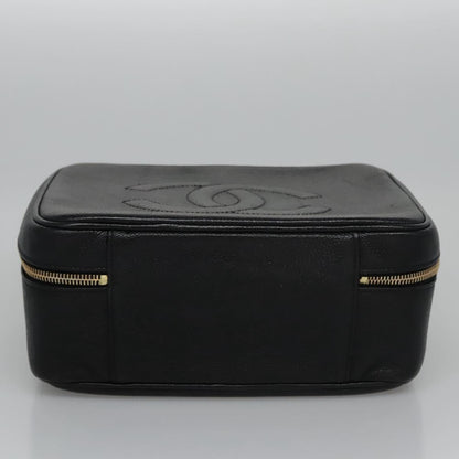 CHANEL Vanity Cosmetic Pouch Caviar Skin Black Gold CC PP184