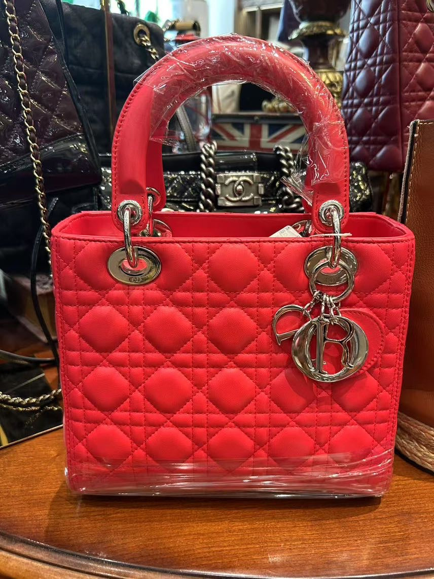 Christian Dior Lady Dior Bag Red Leather Top Handle