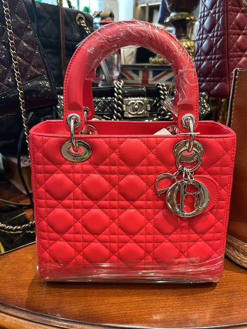 Christian Dior Lady Dior Bag Red Leather Top Handle
