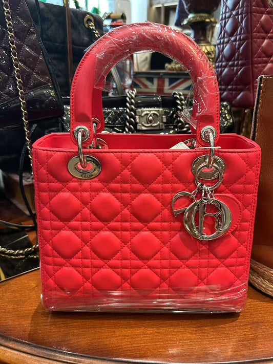 Christian Dior Lady Dior Bag Red Leather Top Handle