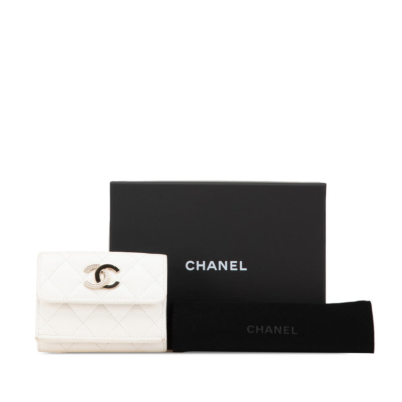 Chanel Caviar Skin Matelasse Coco Mark Rhinestone Wallet