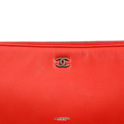 Chanel Red Lambskin and Patent Leather Clutch