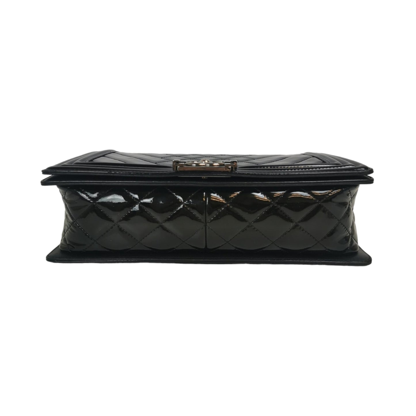 Chanel Boy Large Black Patent Leather Silver