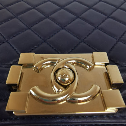 Chanel Boy Large Navy Blue Lambskin Gold