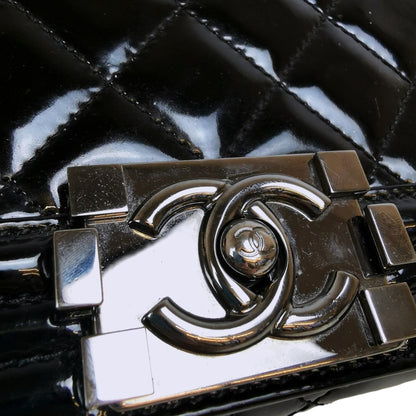 Chanel Boy Large Black Patent Leather Silver