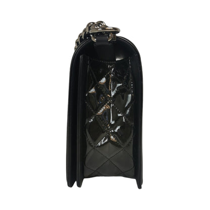 Chanel Boy Large Black Patent Leather Silver