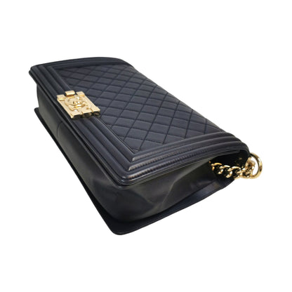 Chanel Boy Large Navy Blue Lambskin Gold