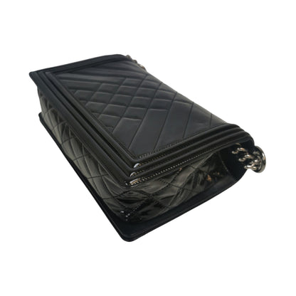 Chanel Boy Large Black Patent Leather Silver